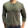 thumbnail image 1 of Caqnni Men's Casual Henley Shirts Long Sleeve Band Collar Summer Linen Beach Hippie T Shirts with Pocket (Green,L), 1 of 1