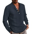 thumbnail image 1 of Caqnni Men's Casual Long Sleeve Button Down Shirts Linen Beach Summer Shirts (Navy,5XL), 1 of 5