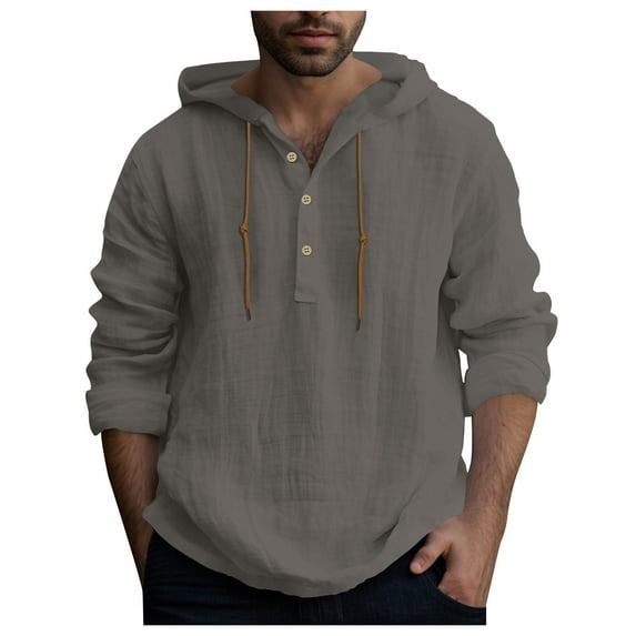 Caqnni Linen Shirts for Men Ultrathin Casual Button Down Shirts Long Sleeve Beach Hawaiian Shirts for Men (Dark Gray,XL)