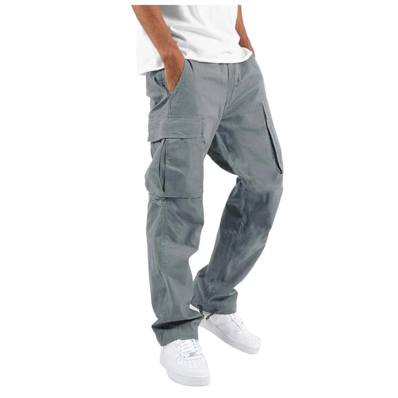 Caqnni Men's Casual Pants Straight Leg Pants Business Work Pants Elastic Waist Drawstring Classic Stretchy Trousers for Fall and Winter (5XL,Z03-Grey)
