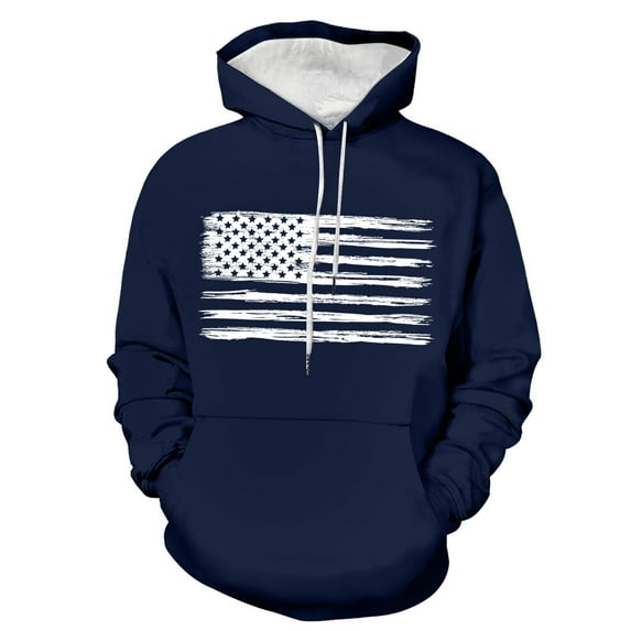 Caqnni Men's Casual Pullover Hoodies Long Sleeve American Flag Hooded Sweatshirts With Kangaroo Pocket for Fall and Winter (XXL,Navy)