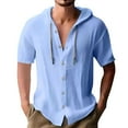 thumbnail image 1 of Caqnni Men's Casual Shirt Band Collar Long Sleeve Shirt Summer Beach Shirt (Blue,M), 1 of 1