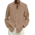 thumbnail image 1 of Caqnni Men's Linen Shirts Casual Button Down Long Sleeve Shirt Spread Collar Summer Beach Shirts with Pocket (Brown,3XL), 1 of 7