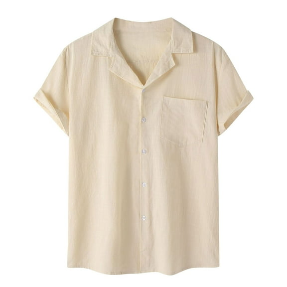 Caqnni Men's Casual Shirts Short Sleeve Button Up Shirts Fashion Textured Summer Beach Shirt(Khaki,L)