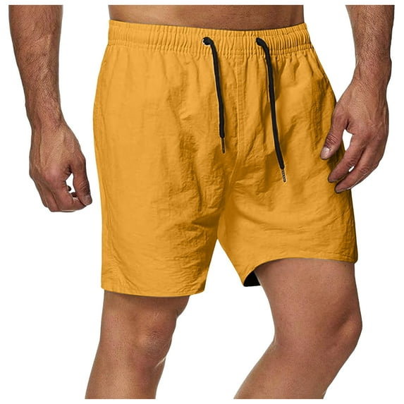 Caqnni Casual Shorts Mens Durable Comfy Working Trousers Lightweight Jogger with Multi Pockets Track Running Workout Athletic (Z02-Yellow,4XL)