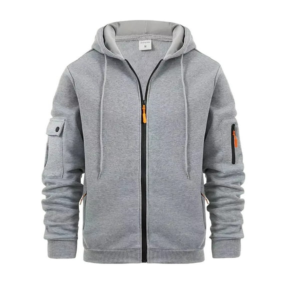 Caqnni Men's Casual Thermal Lined Long Sleeve Zip Up Hoodie Jacket Hooded Sweatshirt Jacket Coats (L,Light Gray)