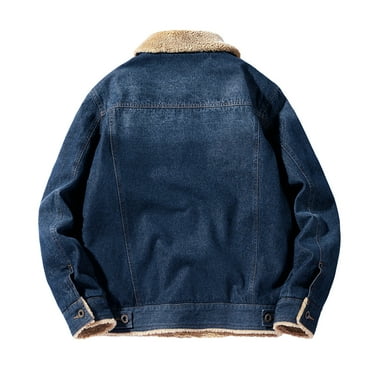 Caqnni Men’s Classic Multi Pocket Button Up Stretch Denim Casual Trucker Jean Jacket (Blue,M)