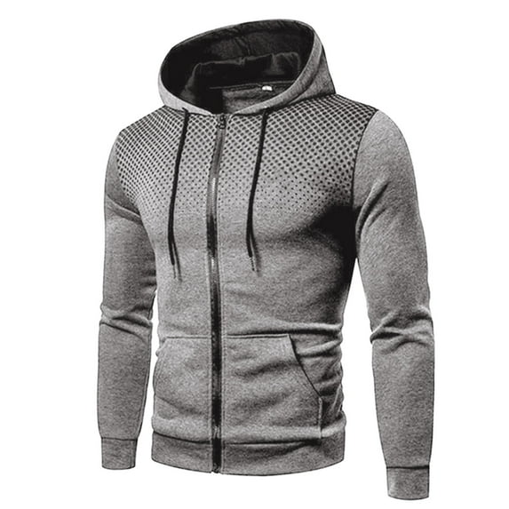 Caqnni Men's Color Block Drawstring Zip Up Hoodie Sweatshirt Jacket Long Sleeve with Pockets (Grey,L)