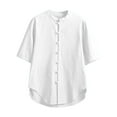 thumbnail image 1 of Caqnni Men's Cotton Linen Shirt Short Sleeve Casual Beach Shirts (White,5XL), 1 of 3