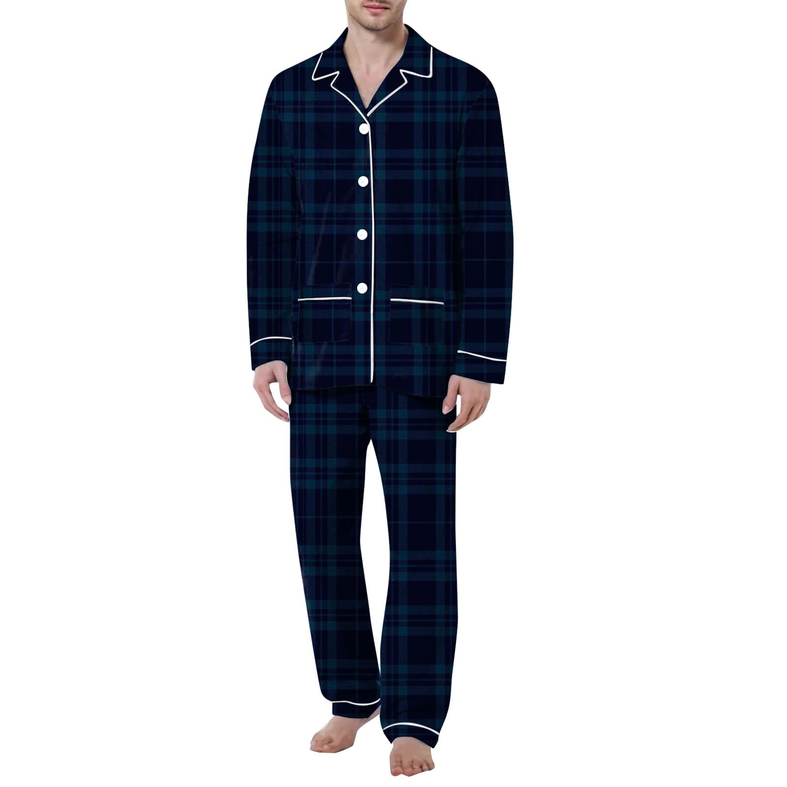 Caqnni Men's Cotton Pajama Set, Soft Woven Pajama Set for Men Plaid Pj ...