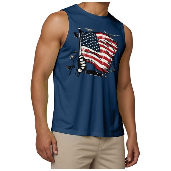 Caqnni Men's Cotton Workout Tank Tops Gym Bodybuilding Training Fitness Sleeveless Muscle T Shirts Cool Summer Beach Vacation XXL,Blue