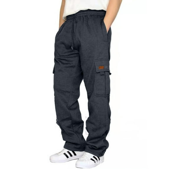 Caqnni Men's Cotton Yoga Cargo Pants Athletic Lounge Drawstring Pants Open Bottom Drawstring Casual Pants for Men with Pockets (A6-GY1,XXL)