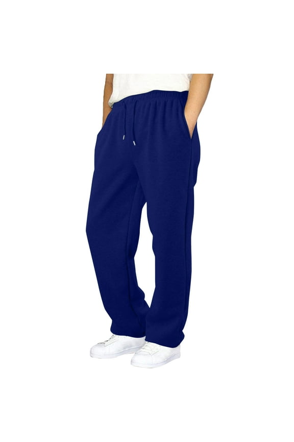 Men's Cargo Pants Cotton Yoga Pants Casual Jersey Pants for Men Open Bottom Straight Leg with Pockets (Z04-Blue,M)
