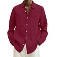 thumbnail image 1 of Caqnni Men's Fashion Linen Long Sleeve Casual Shirt - Loose Linen Tee for Versatile Styling (RD2,3XL), 1 of 1