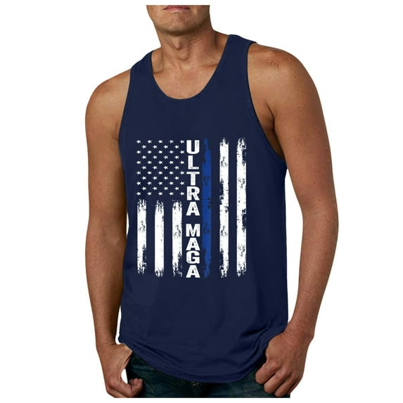 Caqnni Men's Floral Tank Top Sleeveless Tees All Over Casual Sport T-Shirts Hawaii Beach Vacation (Navy,L)