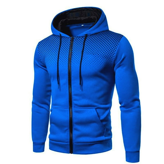 Caqnni Men's Full Zip Up Front Jacket Sweatshirt Cotton Blend Winter Warm Work Hoodie (Blue,3XL)