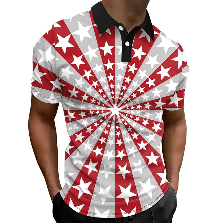 Caqnni Men s Golf Polo Shirts Hawaiian Polo Shirts for Men Golf Shirt Short Sleeve Print Polo Shirts for Men Red M Walmart