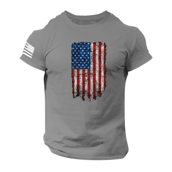 Caqnni Men's Graphic T-Shirts USA Flag T-Short Sleeve American Patriotic Crewneck Casual Regular Tee Shirts(Grey,M)