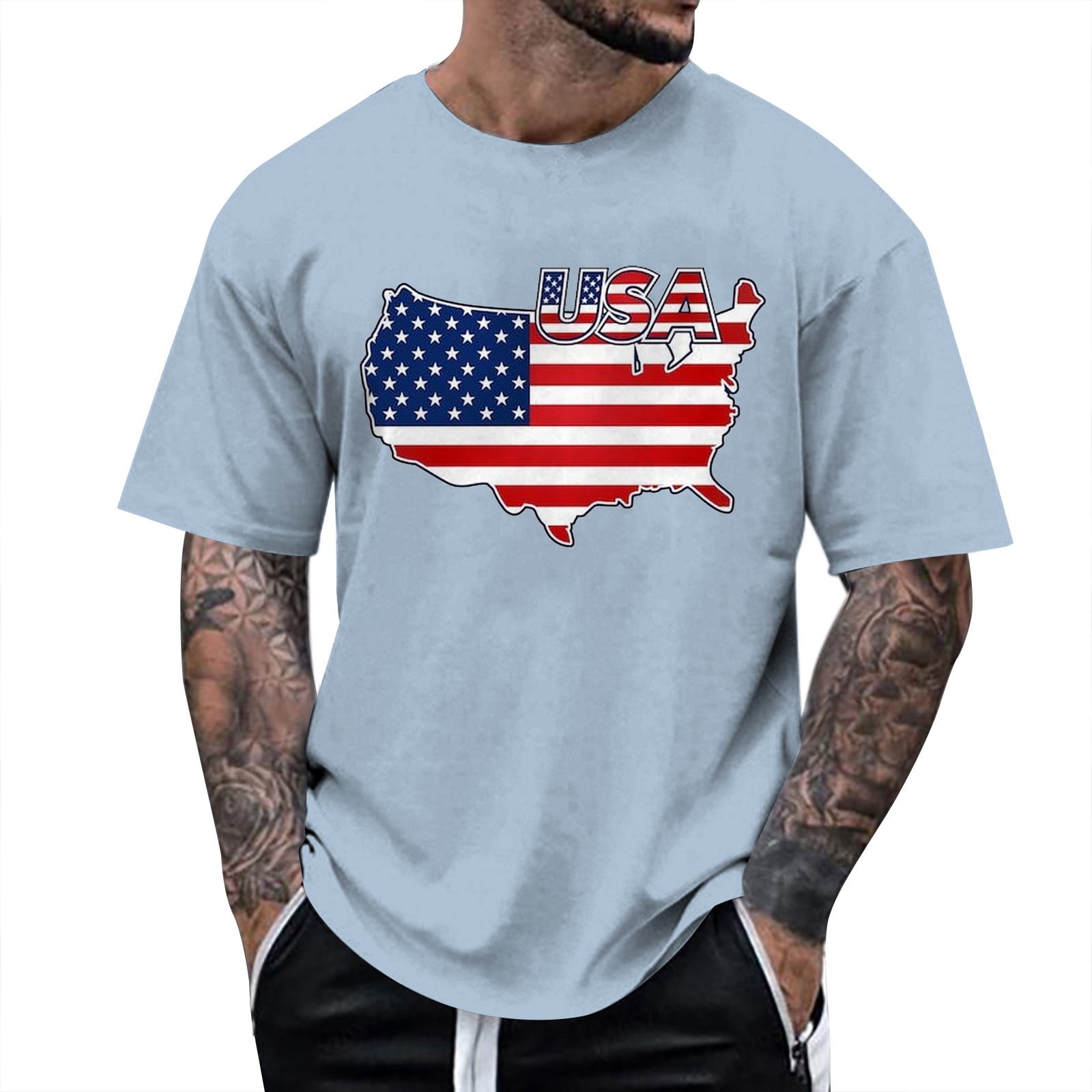 Caqnni Men's Graphic Tees USA Flag T-Shirt Patriotic Shirt Crew Neck 3D ...