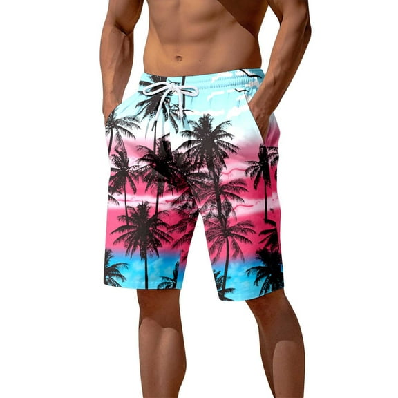 Caqnni Men's Hawaiian Beach Cool and Quick Drying In Summer Board Shorts in Party with Adjustable Drawstring (Red,3XL)