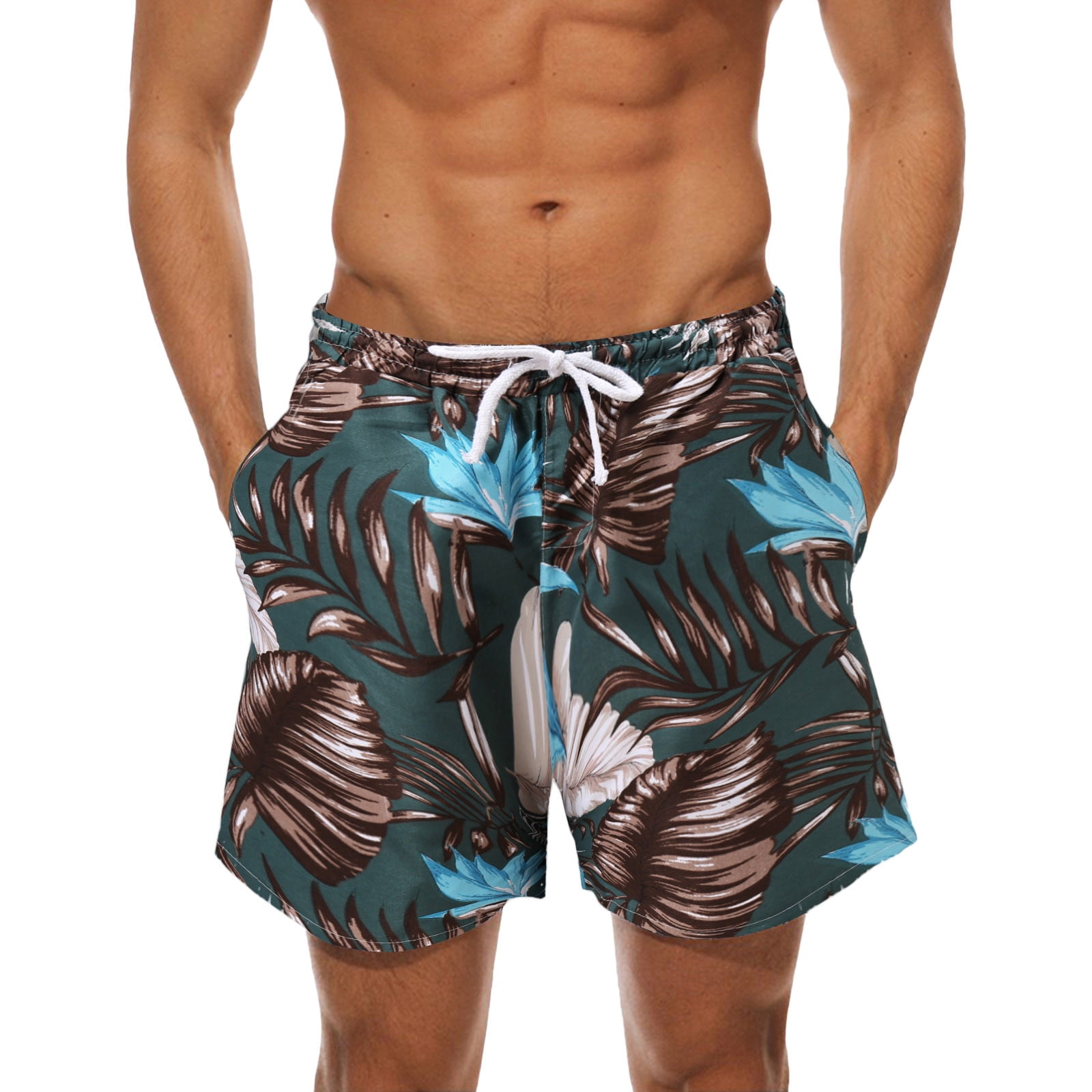 Caqnni Men's Hawaiian Beach Shorts Elastic Waist Drawstring Lightweight ...