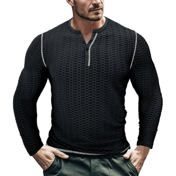 Caqnni Men's Henley Shirts pullovers Long Sleeve Casual Shirt Quick Dry Autumn and Winter Daily T-Shirts Running Workout Tops (Black,M)