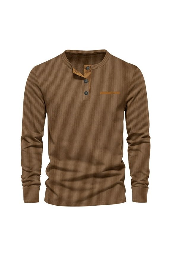 Men's Henley Shirts pullovers Long Sleeve Pocket Tee Shirts Cotton Casual T-Shirts Vintage Plain Shirts Autumn and Winter Fashion (Brown,XL)