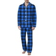 thumbnail image 1 of Caqnni Men' s Flannel Pajama Set Plaid PJ Bottoms Soft Warm Cotton Microfleece Lounge Sleepwear with Pockets (A05-Blue,S), 1 of 3
