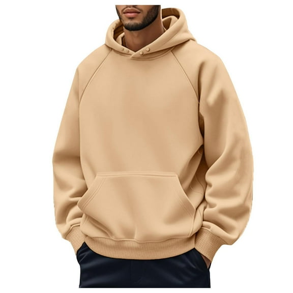 Caqnni Men's Hoodie Pullover Long Sleeve Drawstring Drop Shoulder per Oversized Hooded Sweatshirts Tops (3XL,Khaki)