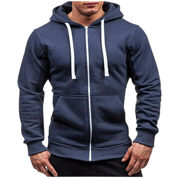 Caqnni Men's Hoodies Jackets Long Sleeve Full Zip Up Sweater Slim Fit Sweatshirt (Navy,XXL)