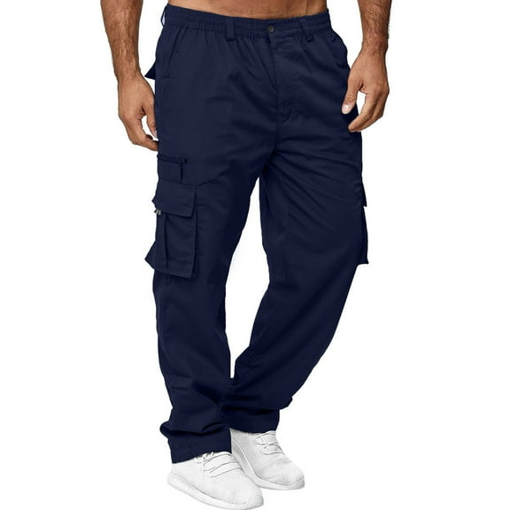 Caqnni Men's Joggers Cargo Pants Open Bottom Straight Leg Casual Loose Fit Running Athletic Pants with Pockets (XXL,Z03-Navy)