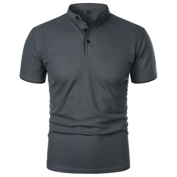 Caqnni Mens Fashion Polo Shirts Cotton Classic Short Sleeve Thermal Button Shirt with Pocket (XXL,Z01-Dark Gray)