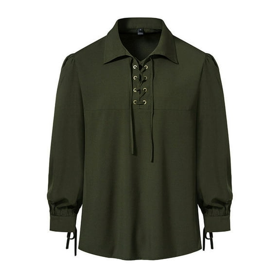 Caqnni Men's Lace Up Shirt Long Sleeve Shirt Vintage Blouse Clothing Drama Stage Blouses Tops Prince's Shirt Role-Playing Role-Playing (Green,XXL)