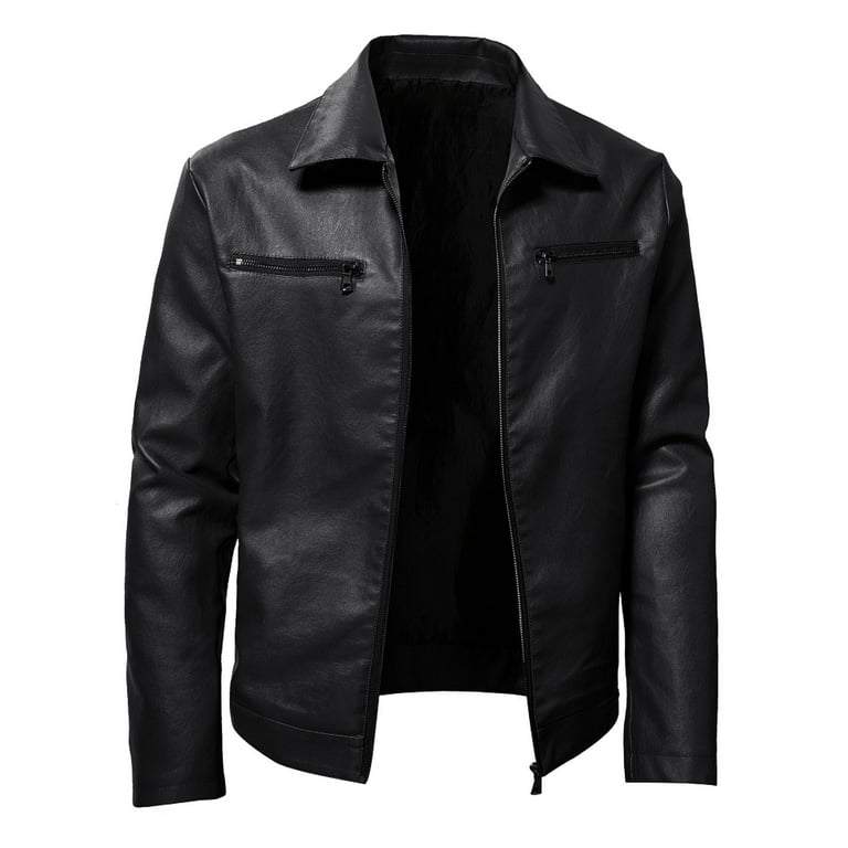 Caqnni Men's Leather Classic Bomber Jacket Mens Leather coat with