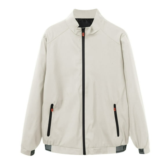 Caqnni Men's Lightweight Jackets Full Zip Up Light Coat Laydown Collar Jacket Casual Windbreaker Jacket with Zip Pockets (Khaki,XL)