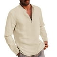 thumbnail image 1 of Caqnni Men's Linen Long Sleeve Casual Shirt - Loose Fit Classic Linen Shirt Top (Khaki,3XL), 1 of 5