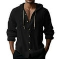 thumbnail image 1 of Caqnni Men's Linen Long Sleeve Casual Shirt - Loose Linen Tee for Stylish Comfort (Black,S), 1 of 4