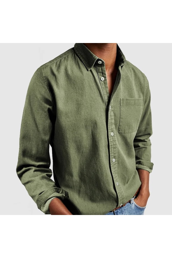 Men's Linen Shirts Casual Button Down Long Sleeve Shirt Solid Spread Collar Summer Beach Shirts with Pocket (Black,M)