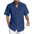 thumbnail image 1 of Caqnni Men's Linen Short Sleeve Casual Shirt - Loose Linen Tee for Stylish Comfort (Blue,M), 1 of 5
