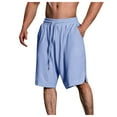 thumbnail image 1 of Caqnni Men's Linen Shorts Casual Elastic Waist Drawstring Summer Beach Shorts Comfortable Elastic Waistband Drawstring Sports Gym Basketball Casual Shorts (S,Dark Blue), 1 of 4