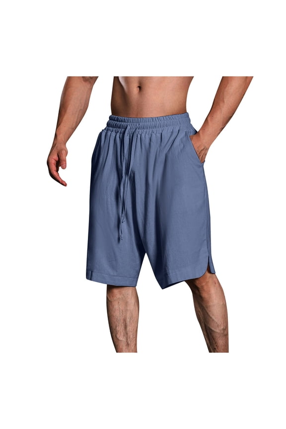 Men's Linen Shorts Casual Shorts Elastic Waist Drawstring Shorts Summer Beach Linen Shorts Breathable Sports Gym Basketball Casual Shorts Summer Beach Shorts (XL,Sky Blue)