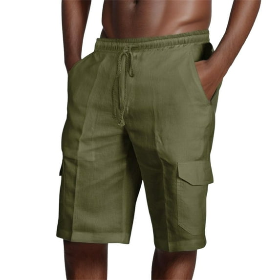 Caqnni Men's Linen Shorts New Casual Shorts for mens Wide Leg Loose Elastic Waist Shorts Shortswith Pocket (Army Green,XXL)