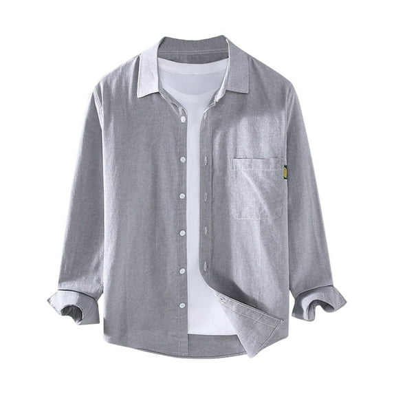 Caqnni Men's Long Sleeve Button Down Linen Shirt Casual Shirt Wedding Shirts (Grey,3XL)