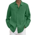 thumbnail image 1 of Caqnni Men's Long Sleeve Button Down Shirt Casual Regular-Fit Oxford Dress Shirts Beach Wedding Shirts (Green,L), 1 of 5