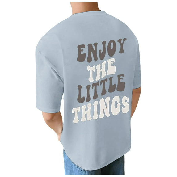 Caqnni Men's Loose Casual Comfortable Crew Neck Top Fashion Short Sleeved T Shirt Summer (Light Blue,L)