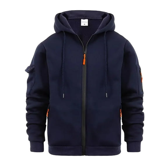 Caqnni Men's Novelty Solid Color Pullover Fleece Hoodie Long Sleeve Casual Sweatshirt with Pocket Hooded Jacket (XXL,Navy)