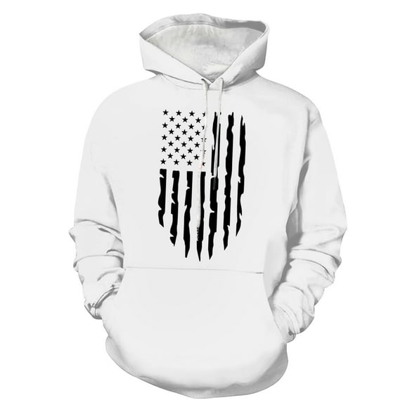 Caqnni Men's Novelty Solid Color Pullover Hoodie Casual American Flag Hooded Sweatshirts Jacket with Pocket (L,White)