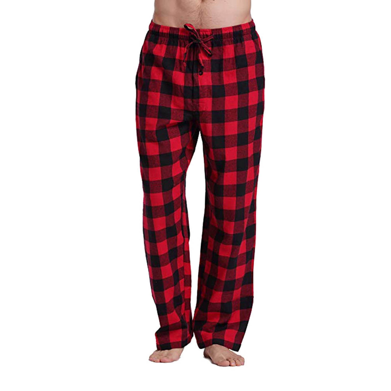 Caqnni Men's Pajama Pants - Knit Cotton Flannel Plaid Lounge Bottoms ...