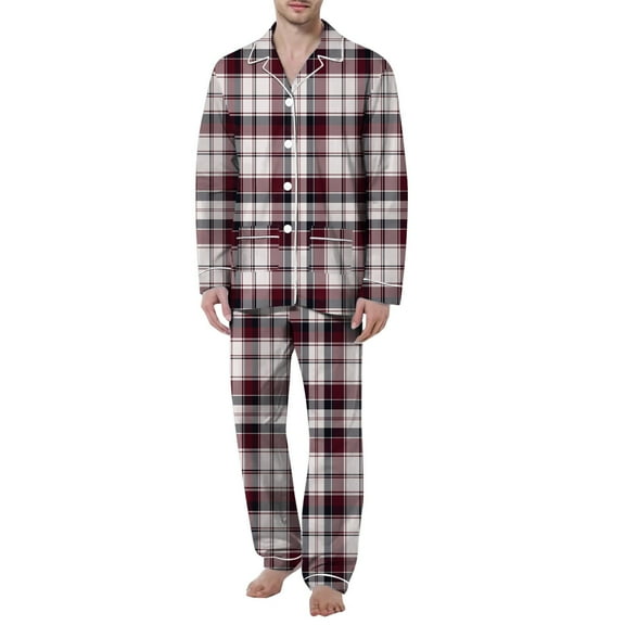 Caqnni Mens Flannel Pajama Set 100% Cotton Lounge Bottoms Plaid Pjs with Drawstring Pockets Fall Wintet Pajamas Set (A05-,3XL)