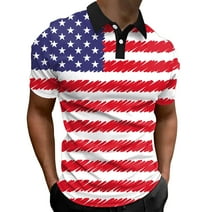 Caqnni Men's Patriotic Golf American Flag Classic Polo Shirt(Red,S)